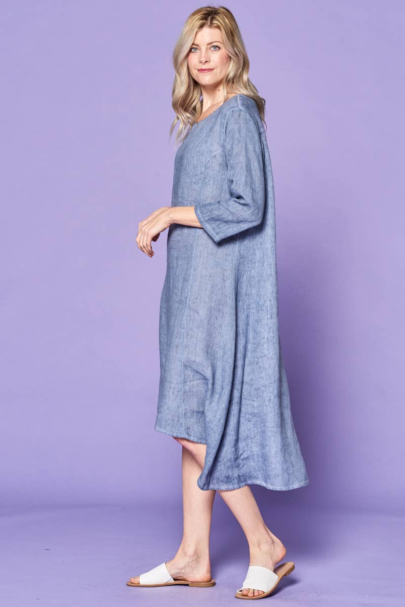 Focus Fashion - Vendita all'ingrosso Vestito - Donna - Abito midi con maniche a 3/4 in lino francese1