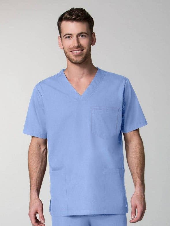 Top unisex a mezza manica con scollo a V e 3 tasche per la vendita all'ingrosso da parte di Scrubandmore