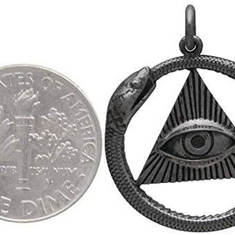 A Charmed Impression – Großhandel Kette mit Anhänger/Charm – Antike Ouroboros-Halskette mit allsehendem Auge • Kette aus hellem Sterlingsilber • Ouroboros-Schlange aus Sterlingsilber • Auge Gottes • Metaphysischer Schmuck • Spirituelle Geschenke für Frauen • Heilschmuck