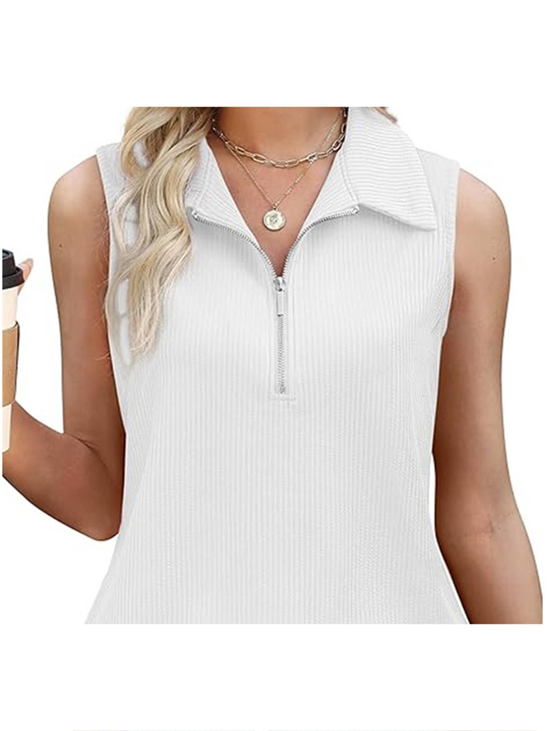 Wholesalesir - Wholesale Tank Top - Women's - Half Zip Sleeveless Polo Collar Vest3