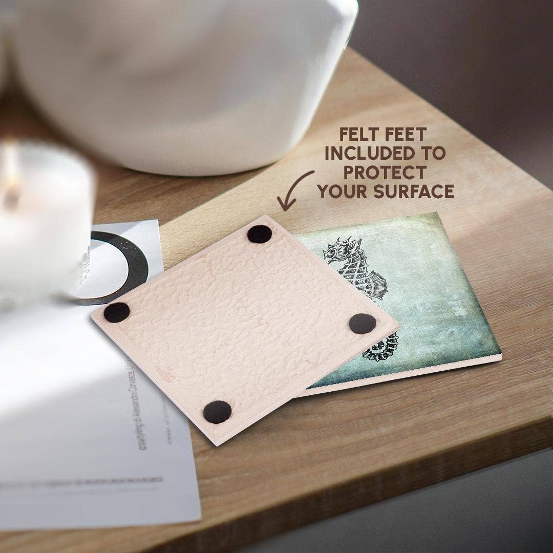 3dRose – Großhandel Untersetzer – 3dRose, Vintage Seepferdchen Zeichnung auf blauem Hintergrund, Untersetzer3