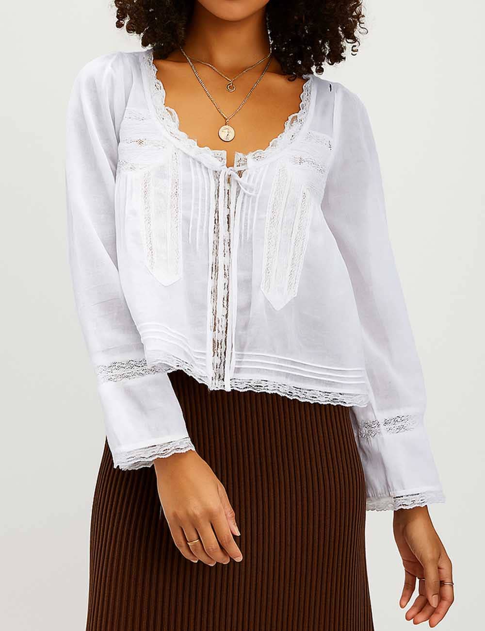 Sweetkama – wholesale Blouse – Women’s – Ladies U-Neck Lace Splice Hollow Out Blouse Top19