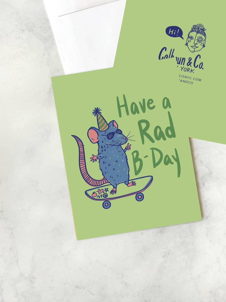 Rad Rat Birthday Skater Greeting Card for wholesale by Calhoun & Co.