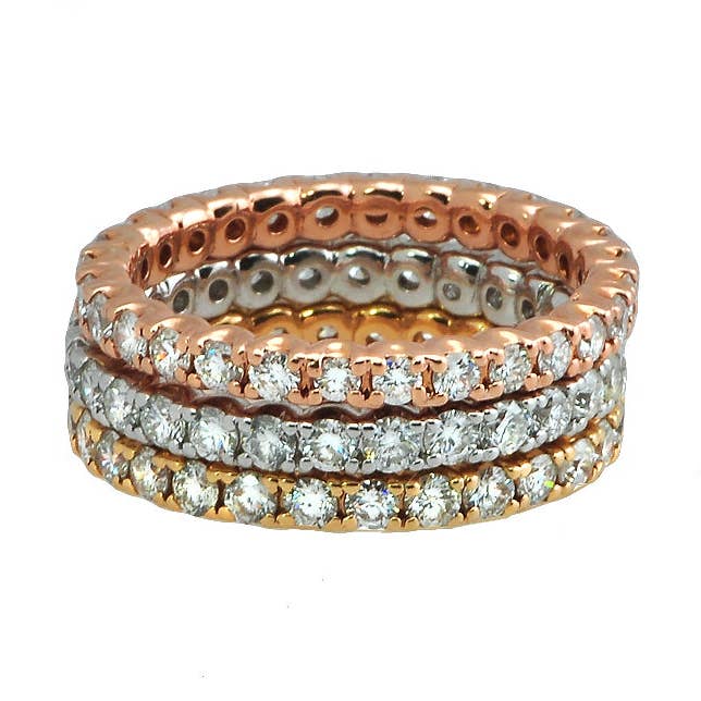 Tri Color Stackable 3 Diamond Bands for wholesale by NYMAN JEWELERS