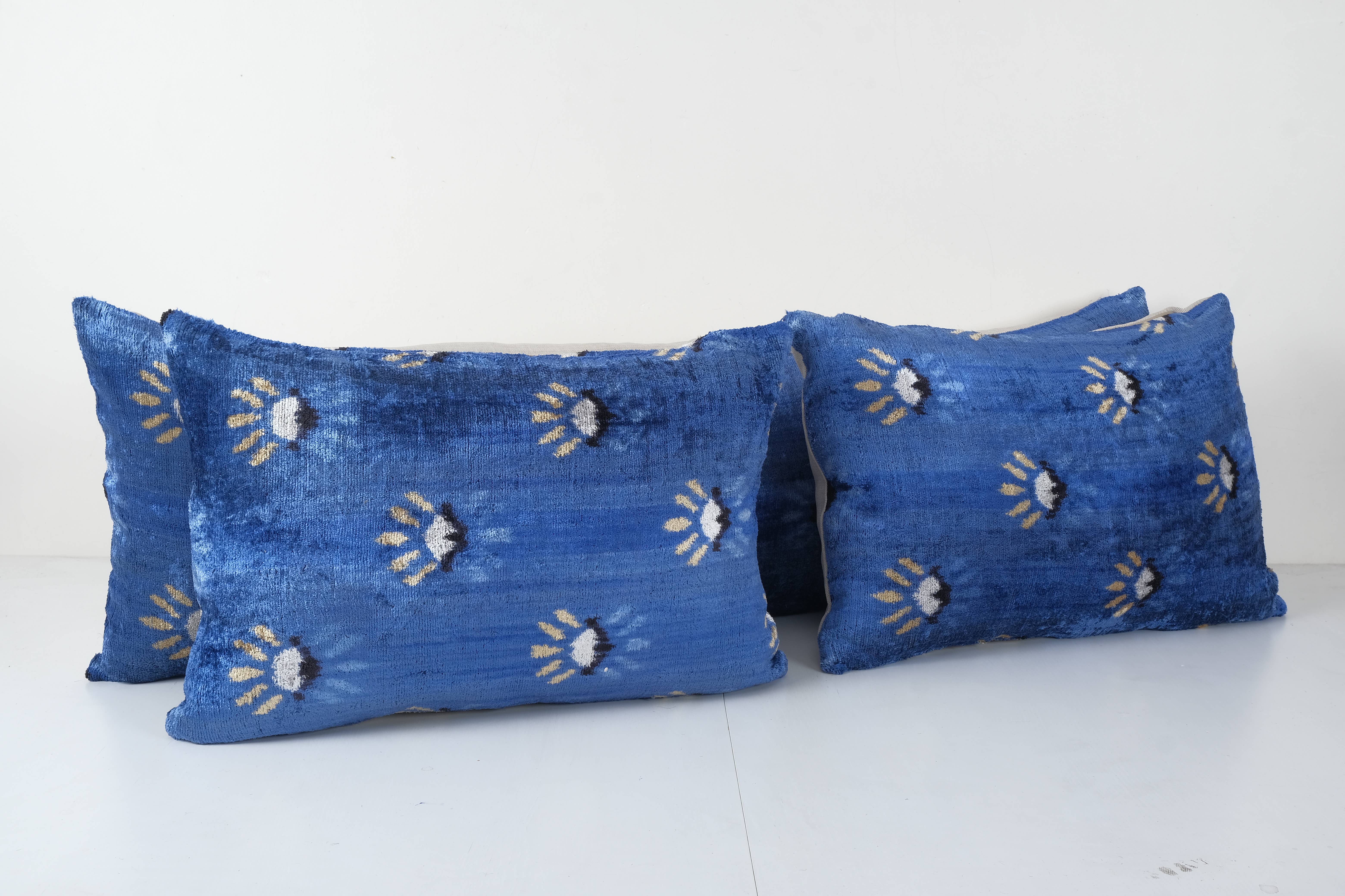 Vintage Pillows Store - Vente Housse de coussin - Housse de coussin lombaire bleue pour cadeau de Noël, lot de trois2