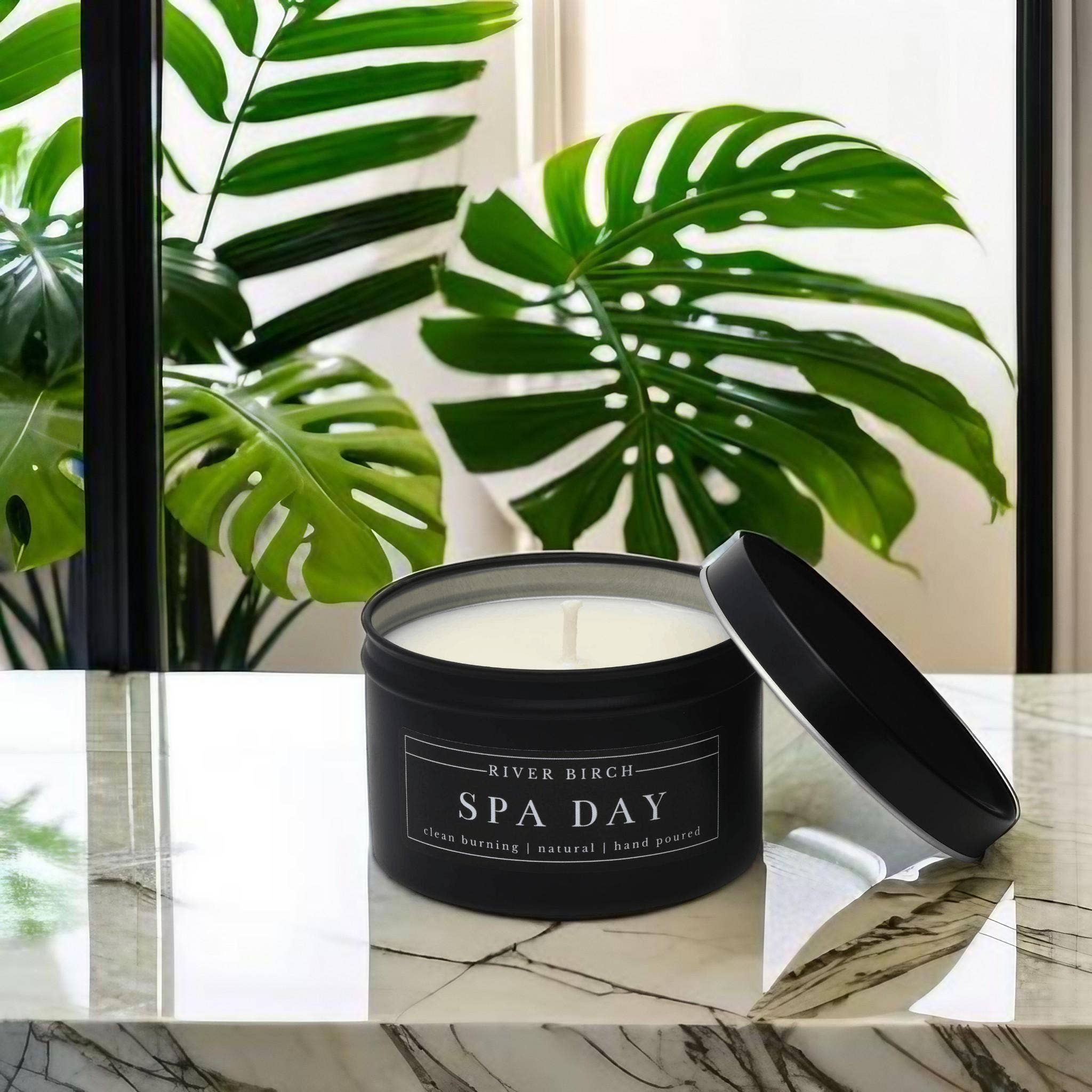 River Birch Candles - Wholesale Travel Candles - 8oz Spa Day - Black Tin 7