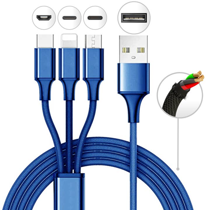 Mila Wholesale - Wholesale Charging Cable - 10 Foot 3 in 1 Refill Cable - Micro USB, Lightning, Type C