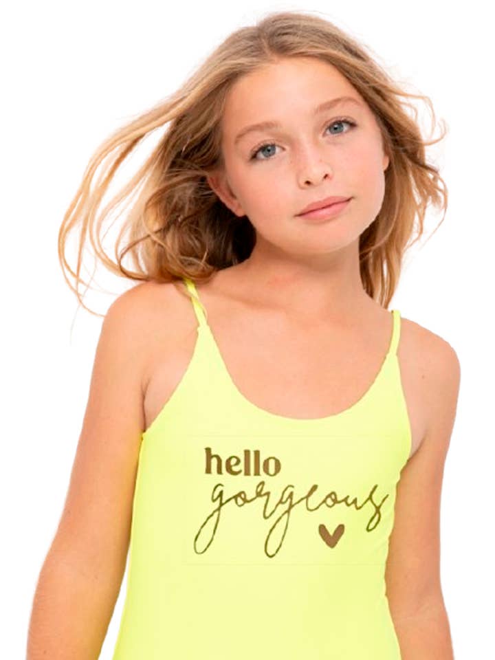 Hello Gorgeous Neon Yellow Swimsuit for wholesale by Stella Cove
