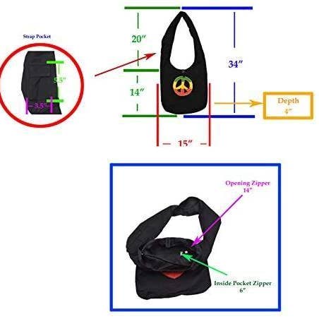 Mandala Crafts – wholesale Crossbody bag – Women's – Rasta Peace Sign Crossbody Boho Shoulder Bag12