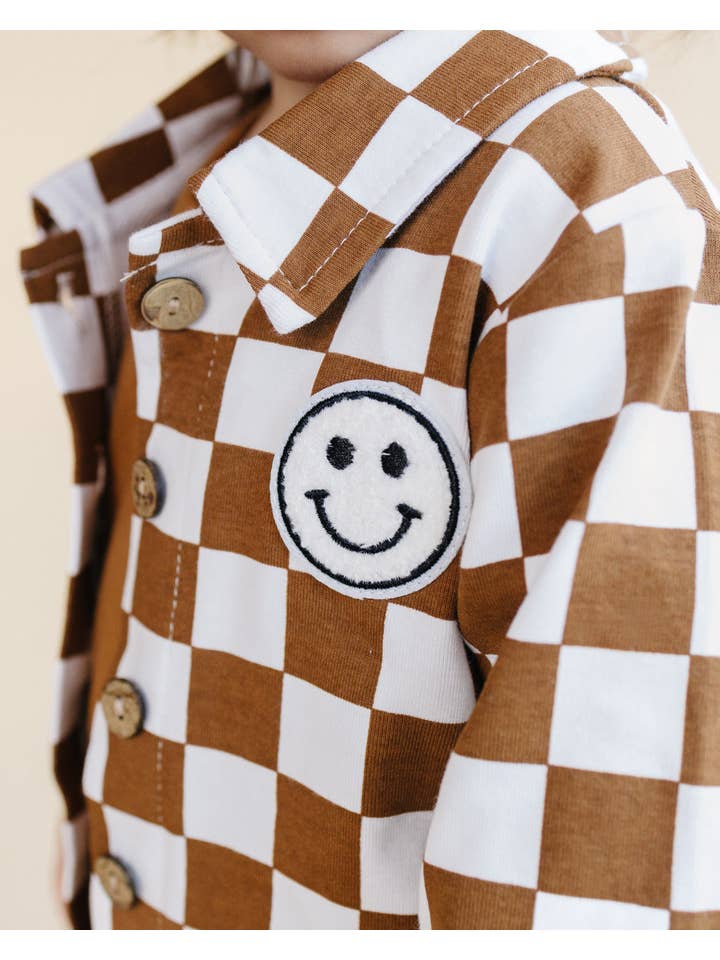 Lucky Panda Kids - Wholesale Shirt Jacket/Shacket - Kids - Baby Kids Cotton Fall Shacket | Smiley Checkered Copper