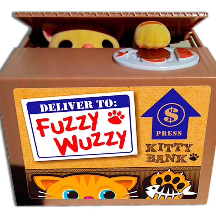 Fuzzy Wuzzy Kitty Bank for wholesale by Leading Edge