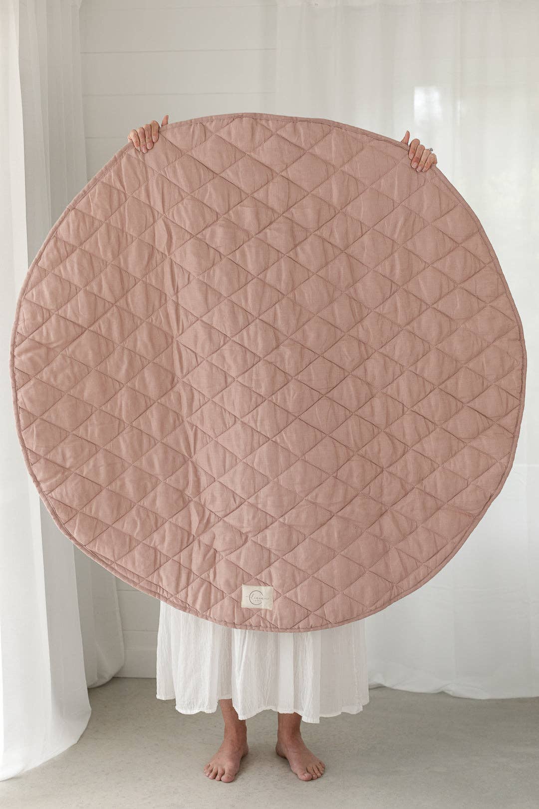 linen label - Wholesale Play mat – Kids & baby - Dusty Rose & Gingham - French Linen Quilted Play Mat Blanket5