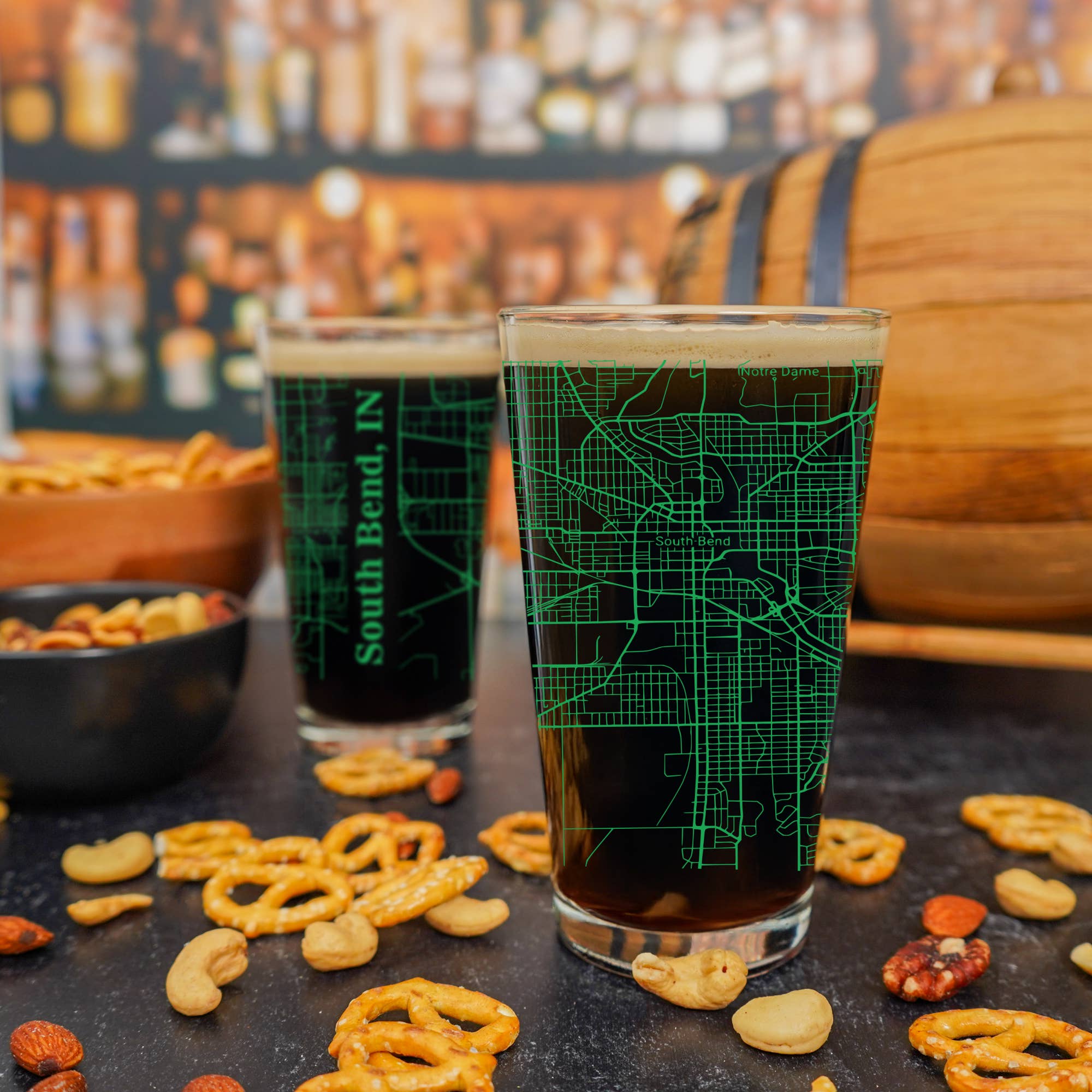 Blue Ridge Mountain Gifts - Wholesale Beer Glass/Mug - South Bend IN Map Glass - Select from over 40 Colors