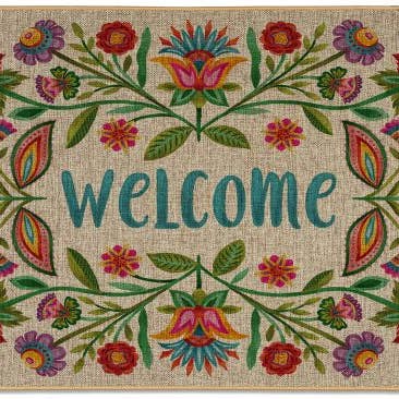 Linen Look Floor Mat 29.5" x 17.75" - Boho Welcome for wholesale by CounterArt/Highland Home/Thirstystone/CoasterStone