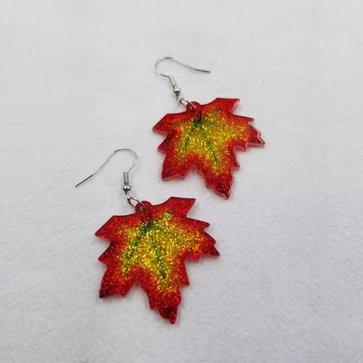 Maple Leaf Glitter Acrylic Earrings - Fall for wholesale by ENA Jewelry