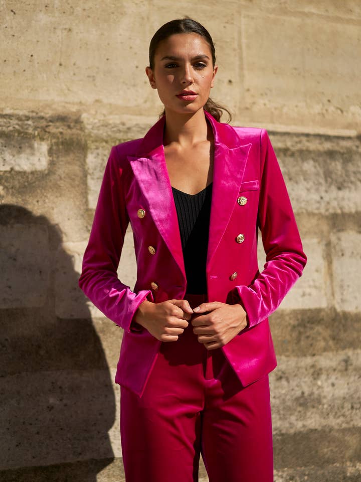 Attentif Paris - Wholesale Jacket – Women's - Double-breasted velvet jacket with gold buttons85