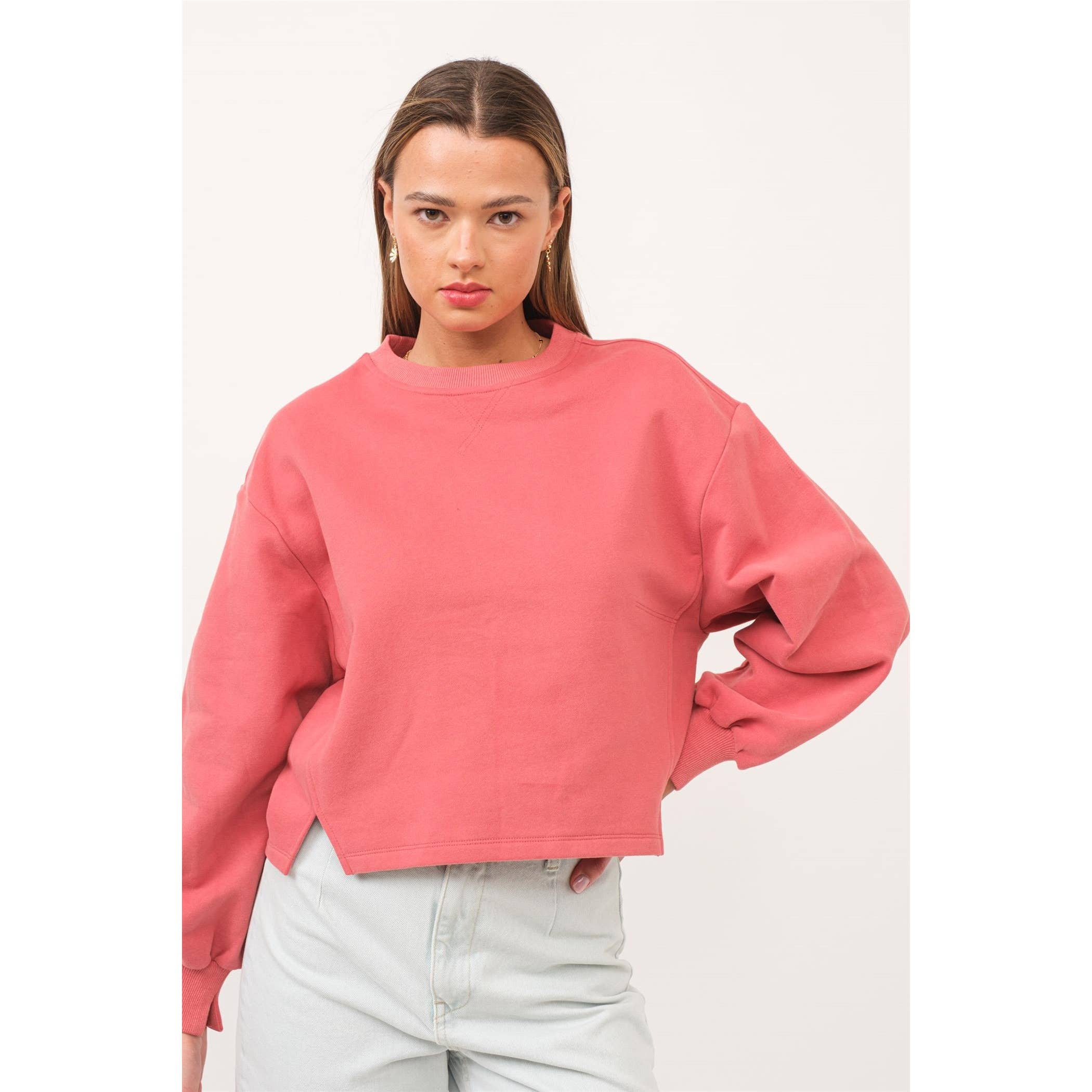 The GREii - Wholesale Sweatshirt - Women's - Cutout Rib Fleece Sweatshirt