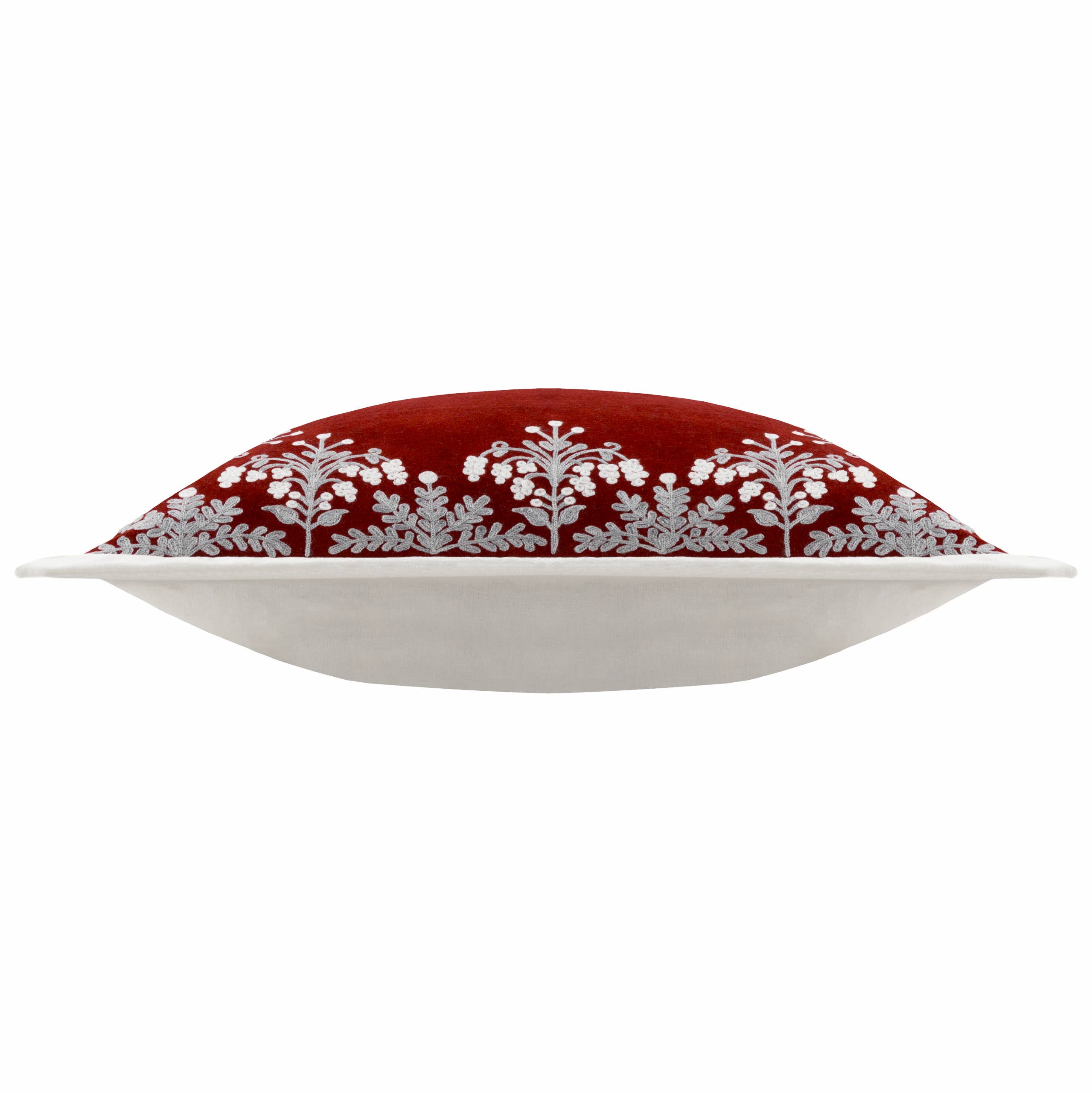 Winter Bloom Embroidered Cushion Red for wholesale on Faire3