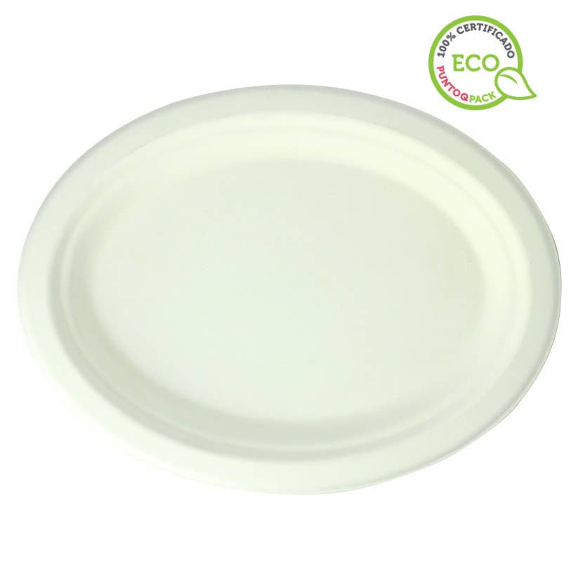 PUNTOQPACK - Wholesale Dinner Plate - Oval White Sugar Cane Plates (26X20X2Cm)0
