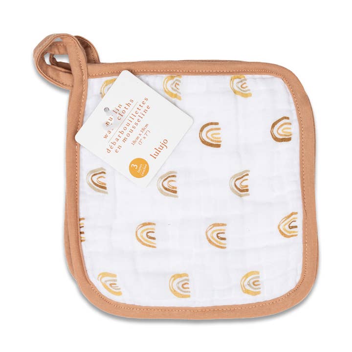 Lot de 3 débarbouillettes en mousseline – Soleils pour la vente par Lulujo Baby