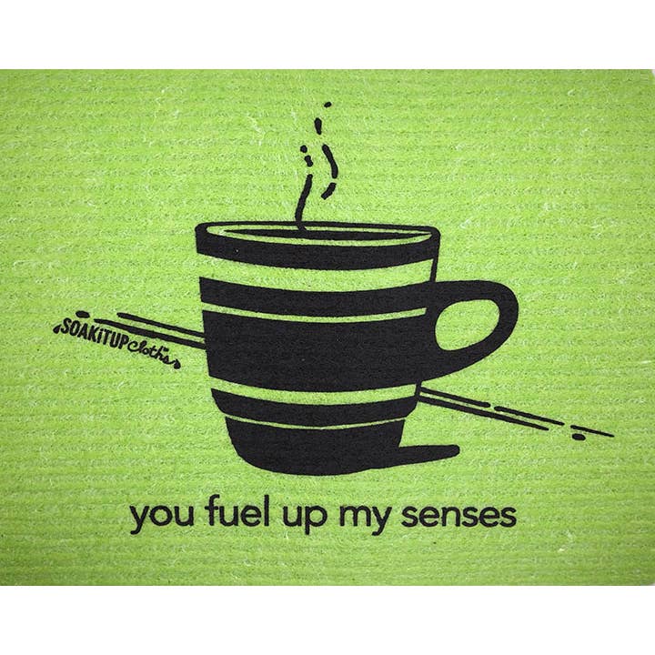 You fuel up my senses coffee! Apple Dishcloth for wholesale by Soak iT Up Eco-friendly Greetings + Gifts