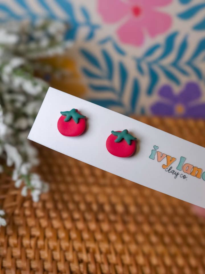 Tomato Stud Earrings for wholesale by Ivy Lane Clay Co.
