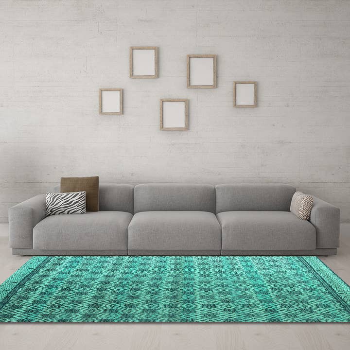 Tapis moderne de couleur turquoise abstraite lavable en machine pour la vente par Ahgly