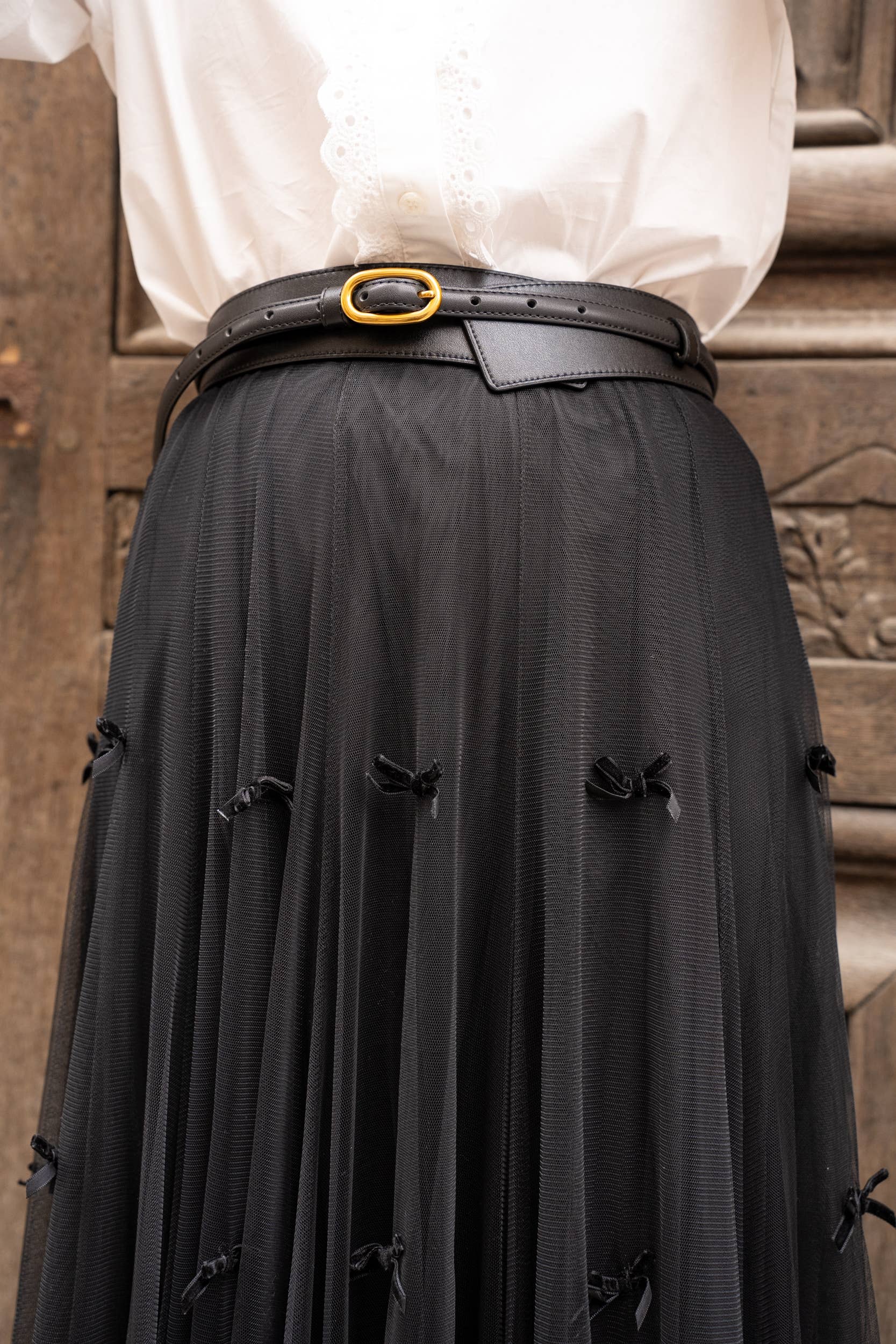 CHOKLATE PARIS – Engroshandel Nederdel - Dame – Lang tylskørt med sløjfer og broderi - CK083876