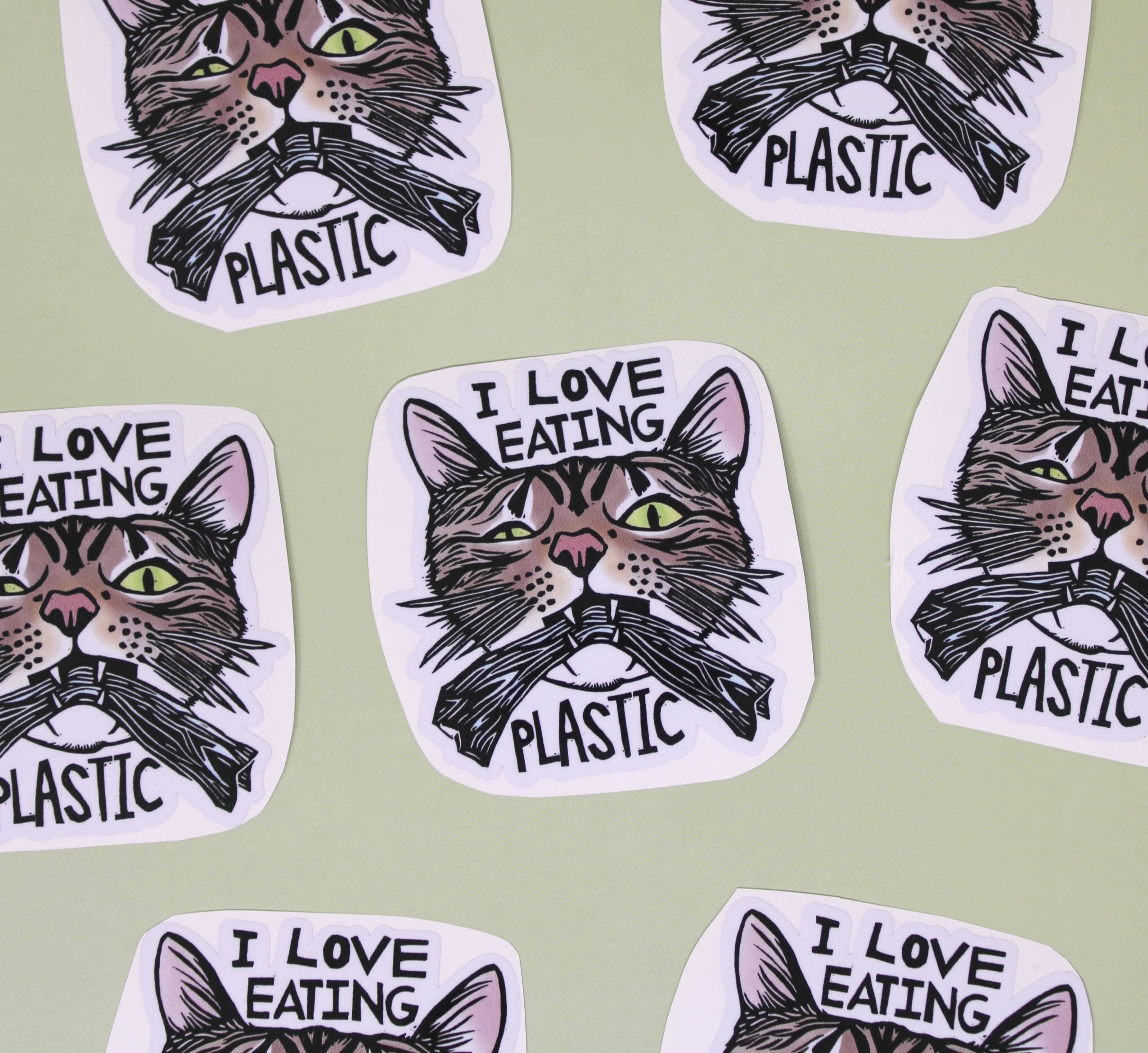 Morganite Press - Wholesale Sticker - I Love Eating Plastic Cat Sticker1