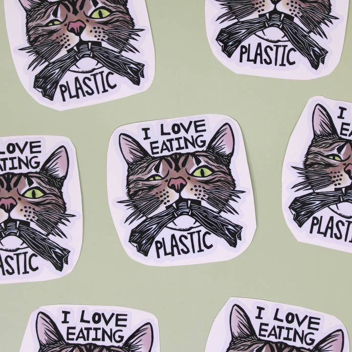 Morganite Press - Wholesale Sticker - I Love Eating Plastic Cat Sticker1