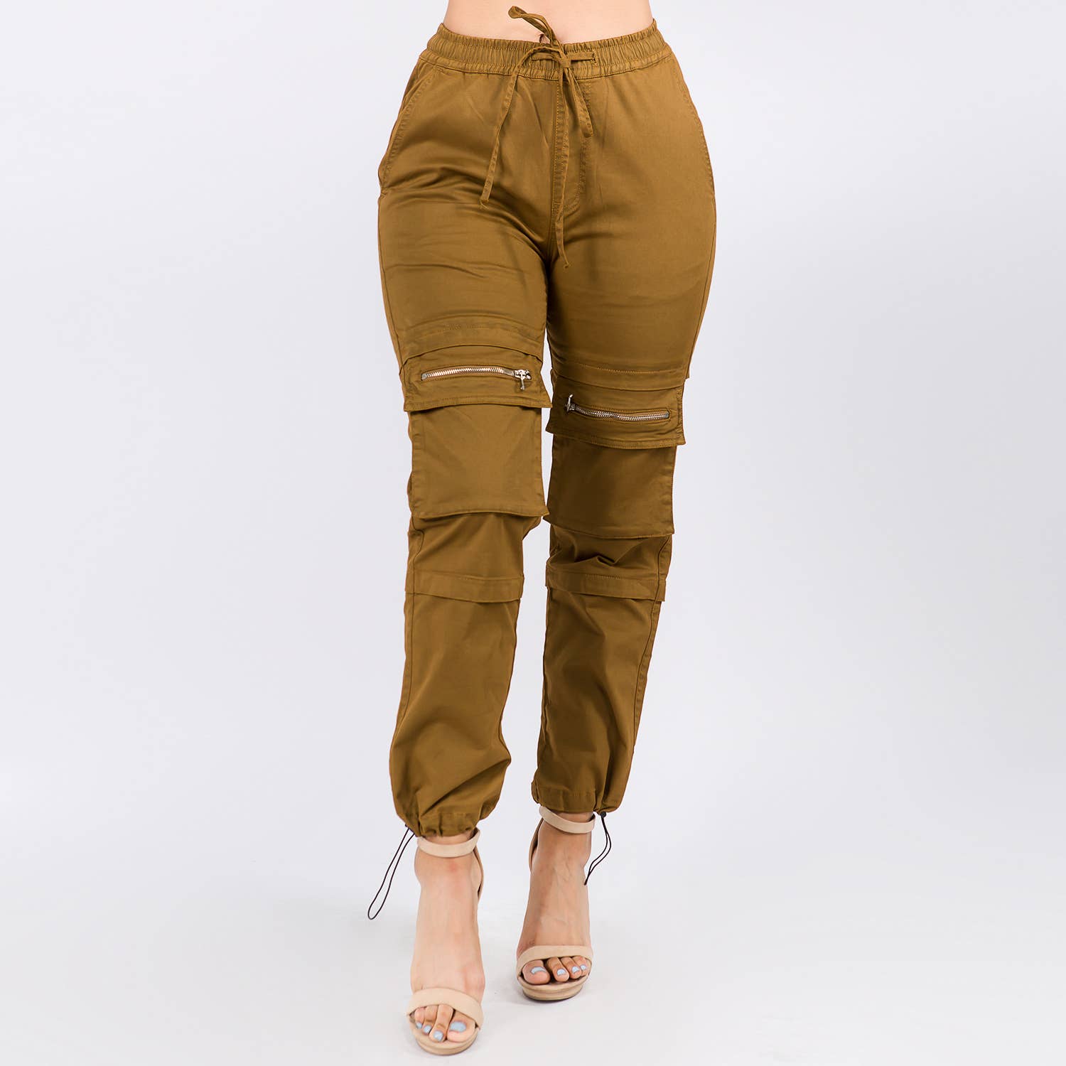 Yvette Womens Jogger Pants Cuffed High Waist Sweatpants Tracksuit Bottoms with Zipper Pockets 
