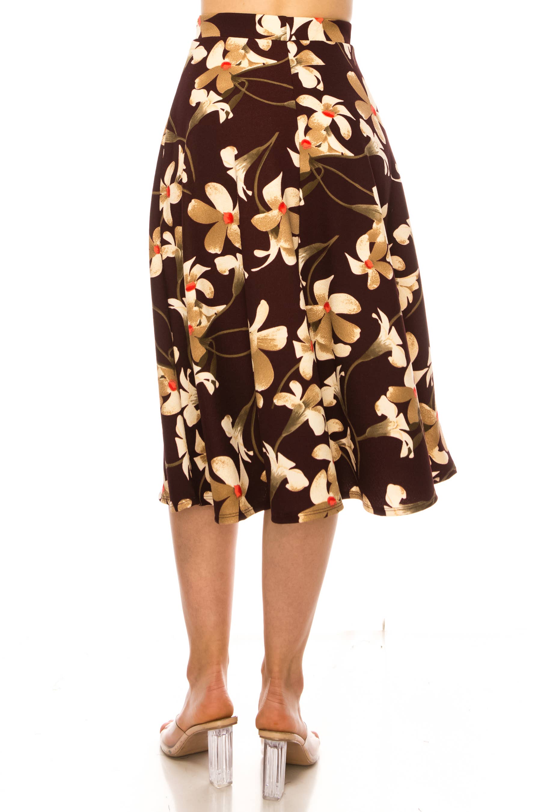 MOA COLLECTION - Vendita all'ingrosso Gonna - Donna - Gonna midi da donna a trapezio con fiori ed elastico in vita3