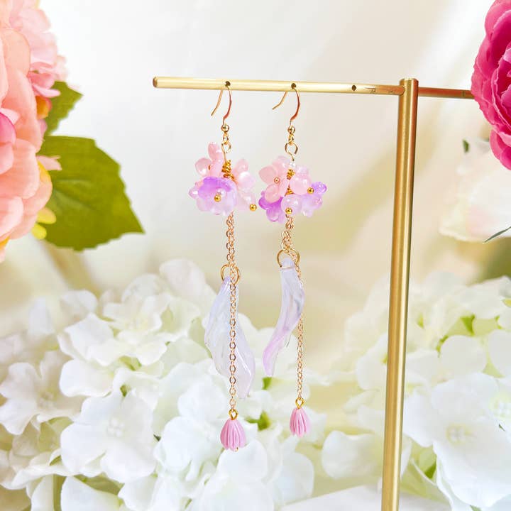 Melange Blanc - Wholesale Dangle Earrings - E194 purple flower long dangle drop earrings2