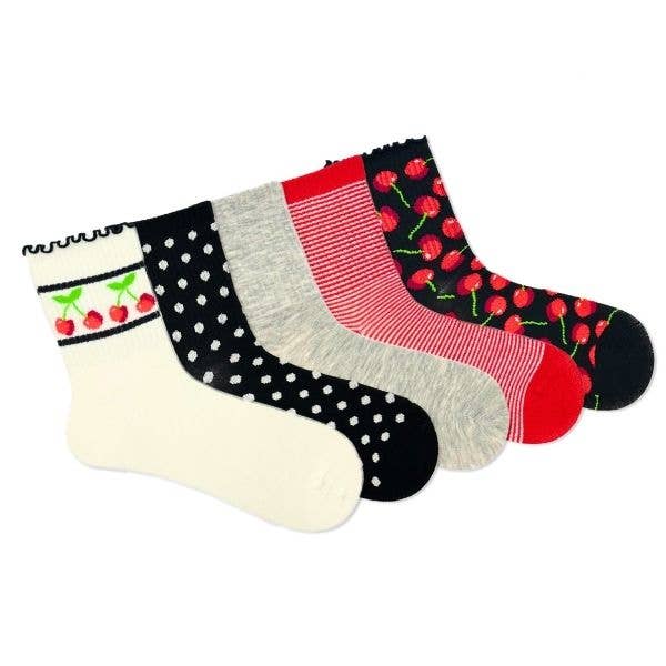 Jacques Moret Women's Cherry Ribbed Mid-Crew Socks, 1 Style for wholesale by High Point Design