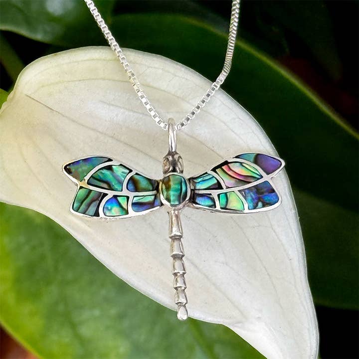 Abalone Dragonfly Necklace - Sterling Silver, Indonesia for wholesale by Women's Peace Collection