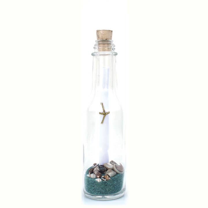 California Seashell Company - Wholesale Party Favor - 6" Message in a Bottle with Sand & Seashells (Color Options)1