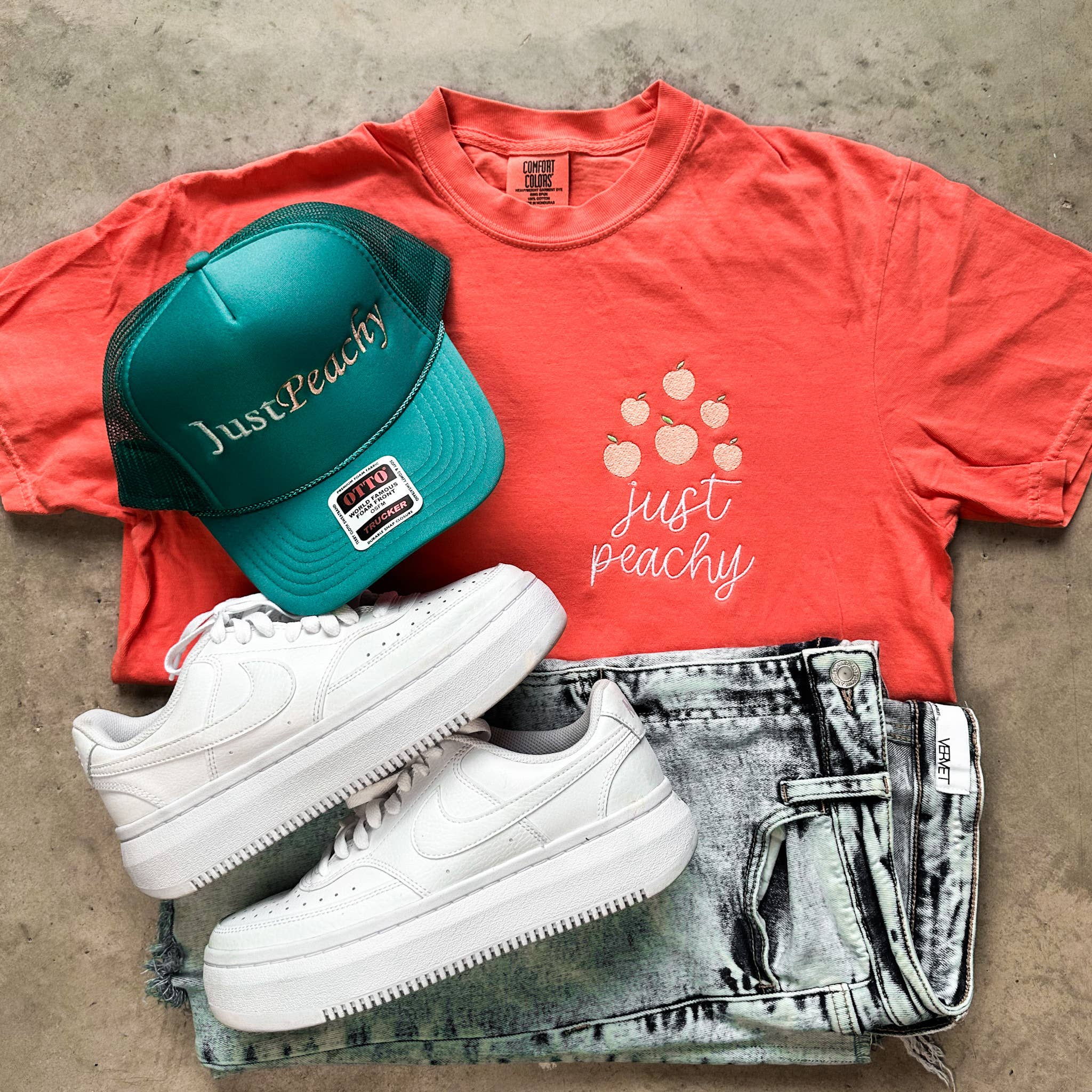 D&E Tees - Wholesale T-Shirt - Women's - Just Peachy Embroidery Graphic Tee0