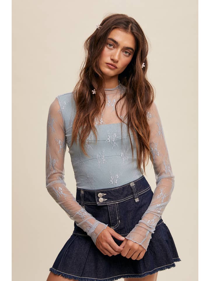 Listicle - Wholesale Blouse - Women's - Sheer Lace Long-Sleeve Top63