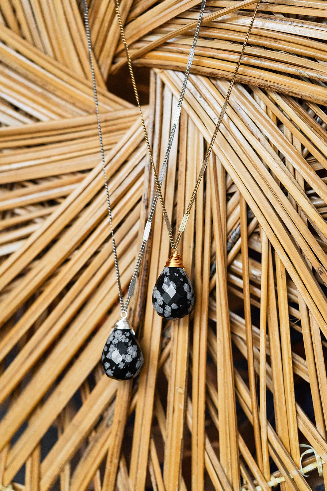 Bella Vita Jewelry - Wholesale Pendant/Charm Necklace - Zara Natural Stone Drop Necklace | Snowflake Obsidian2