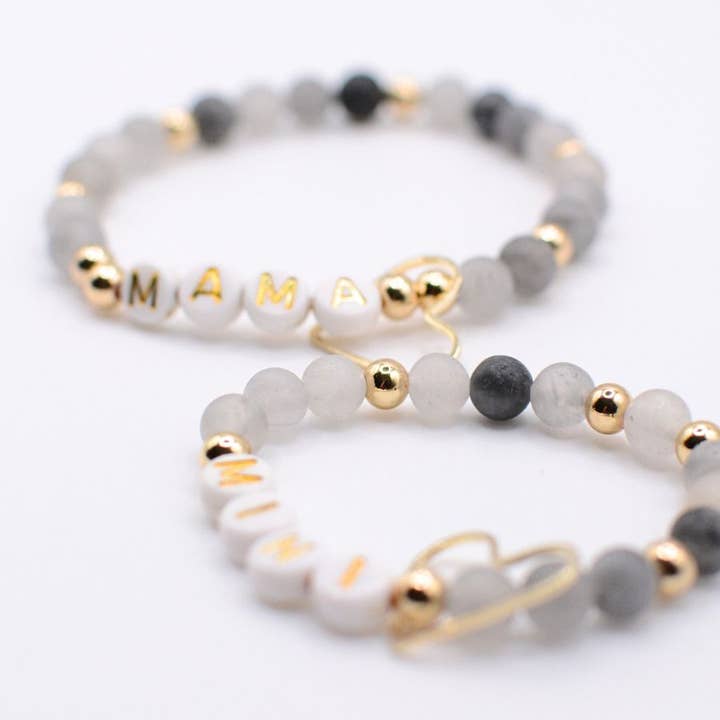 Two and Crew - Wholesale Charm/Dangle Bracelet - Mama MINI matching BLACK gold beaded bracelet jewelry set