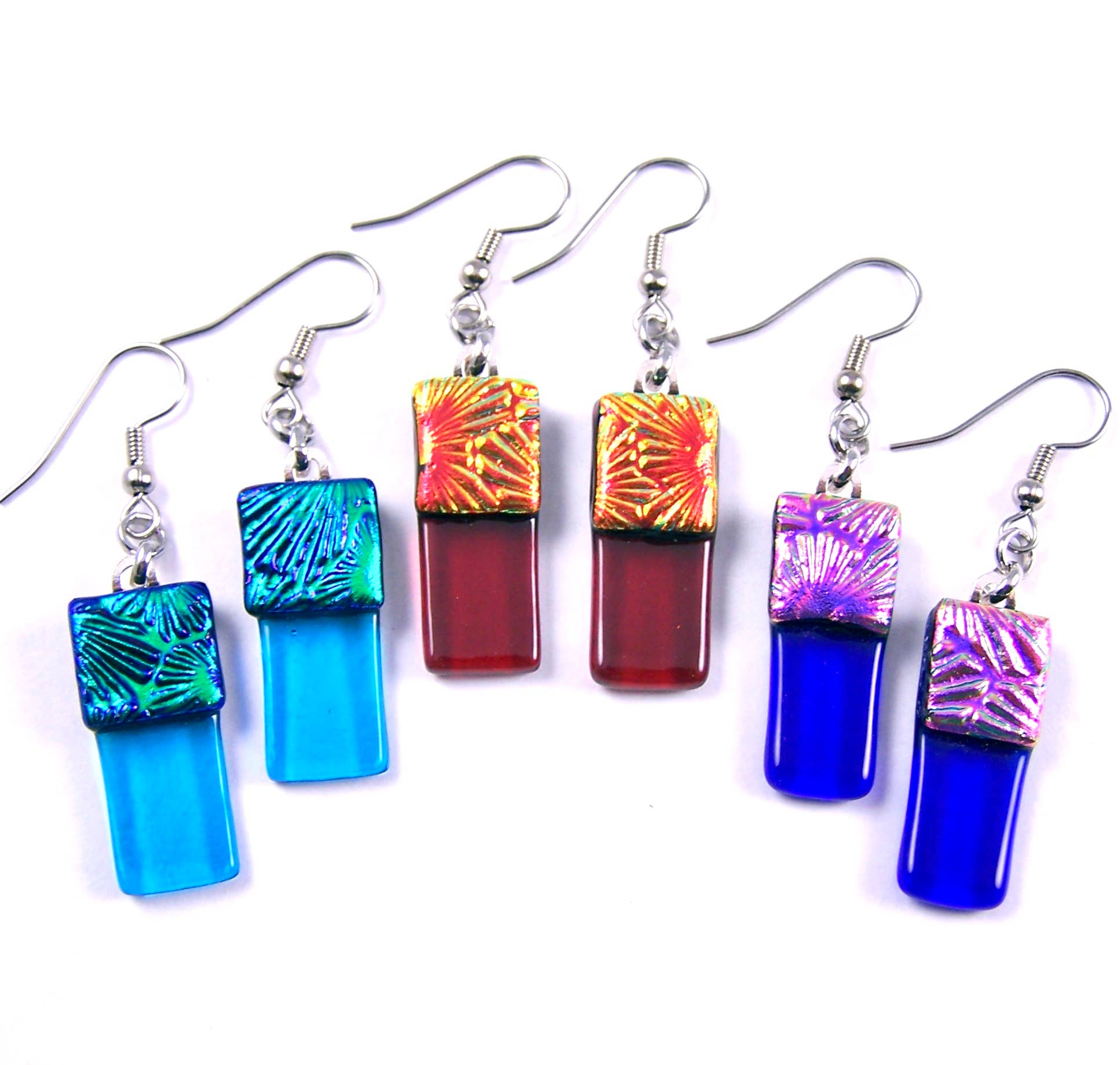 Glass Town USA - Wholesale Hangende/ronde oorbellen - Oorbellen van dichroïsch glas Bengelen - Cathedral Textures Rainbow5