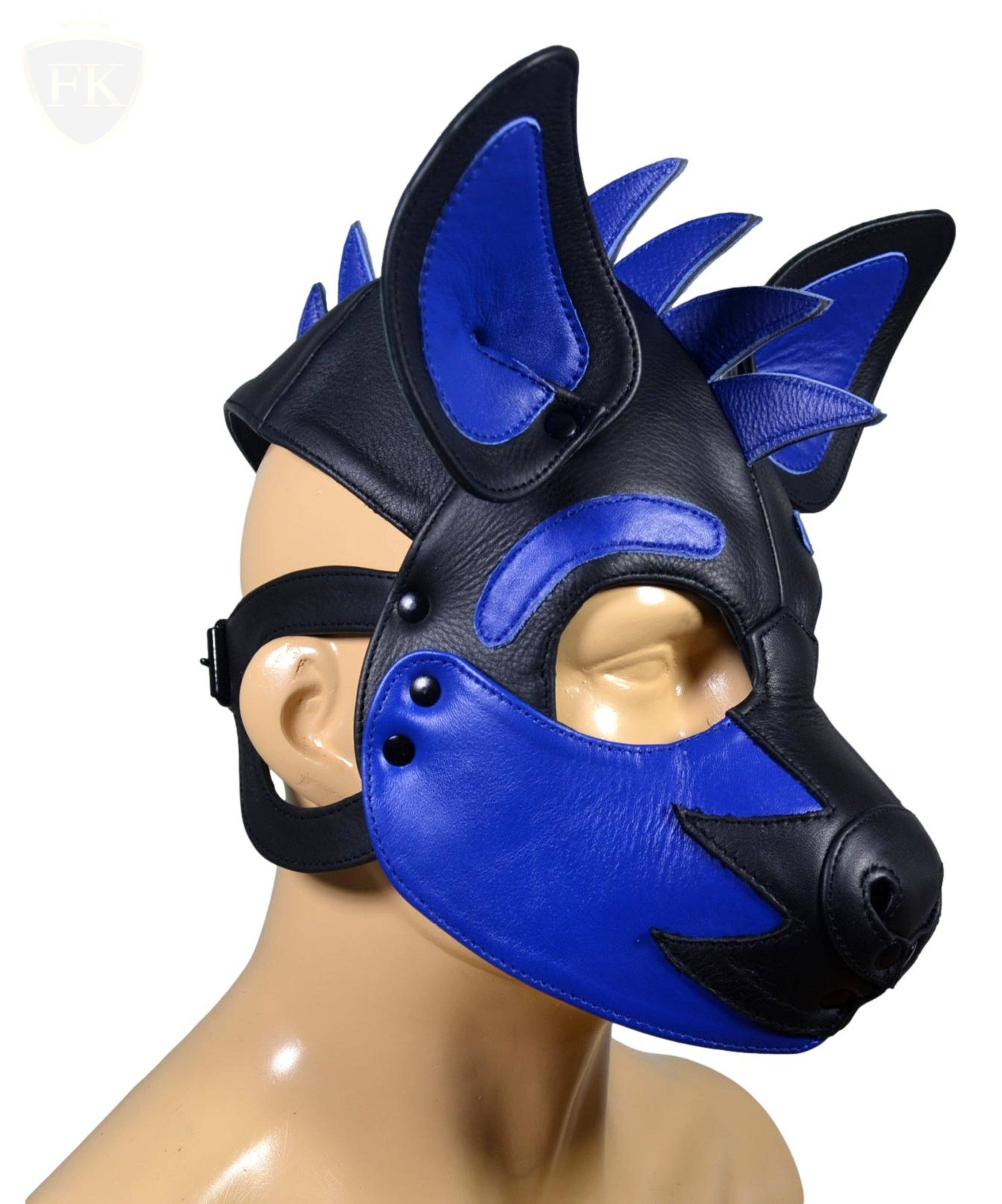 Meninleather - Vendita all'ingrosso Costume di carnevale - Uomo - Maschera da cucciolo in pelle Hood Human Pup Play Hood fiamma sulla testa1