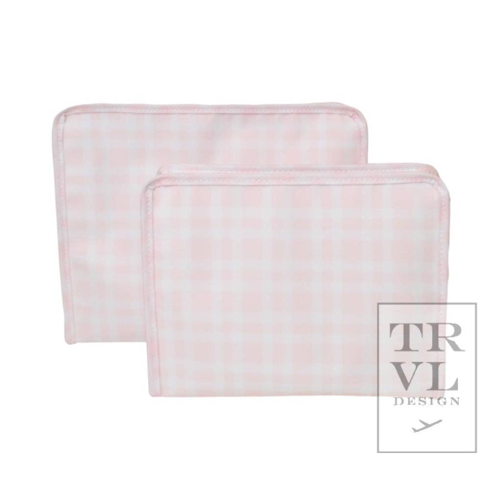 TRVL Design - Wholesale Pouch - Women's - Roadie Large - Pimlico Plaid Pink Zip Pouch