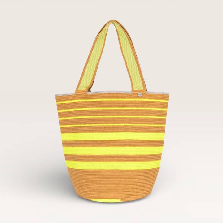 Striped round tote L | Chartreuse for wholesale by Guajii Design