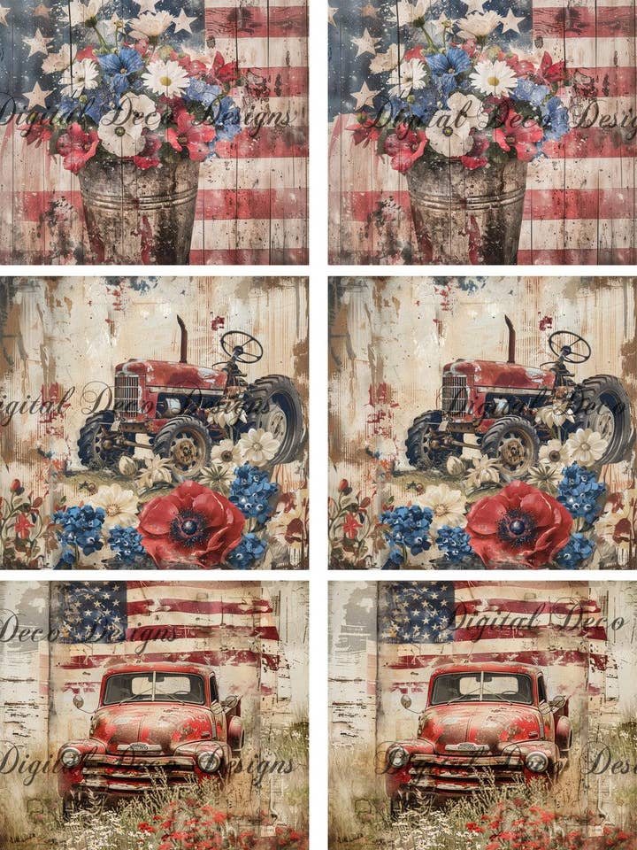 American Grunge Farm Square Collage (#F060) for wholesale by Digital Deco Designs