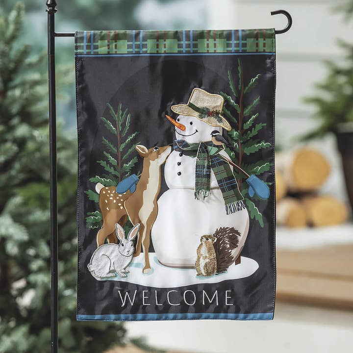 Evergreen Enterprises - Wholesale Flag - Woodland Snowman and Friends Applique Garden Flag0