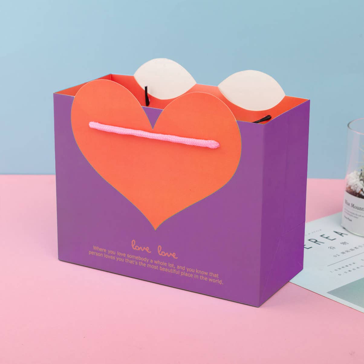 ByHome - Wholesale Gift Bag - Dual-Colored LOVE Heart Shape Gift Bag w/ tissue 5