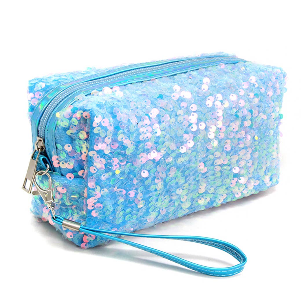 Fashion City - Wholesale Makeup/Cosmetic Bag - Sequin Zipper Cosmetic Pouch Bags w Strap7