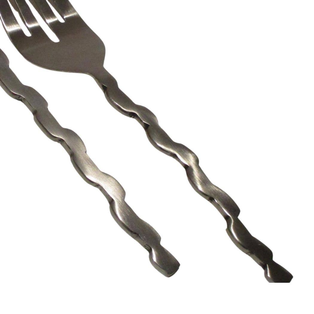 Shastra Home - Wholesale Appetizer Serveware - Stainless Steel 2PC Salad Server - Puzzle Shaped Handle2