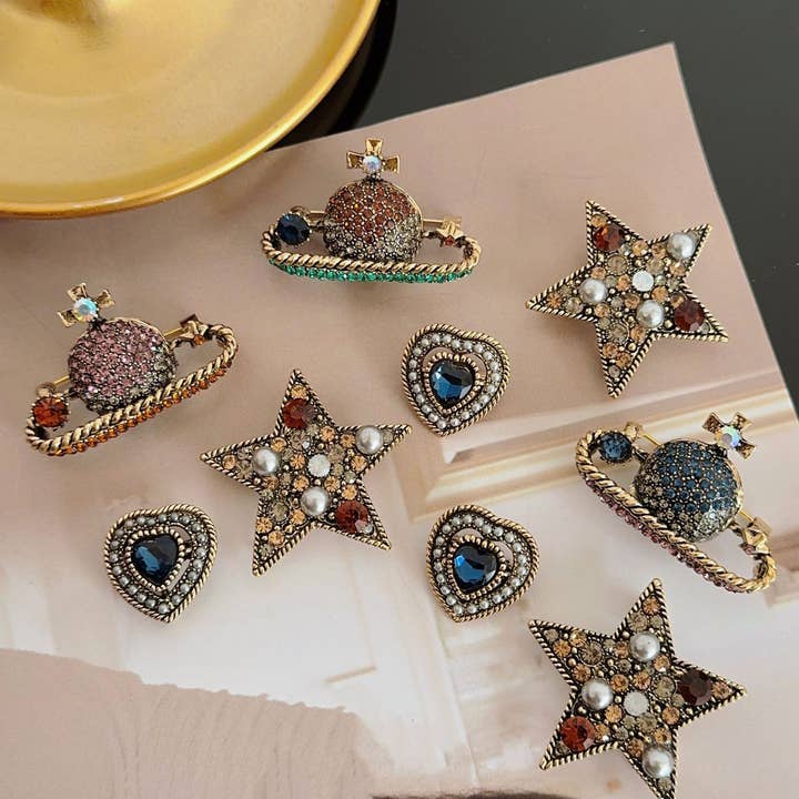 Set de 3 broches vintage con estrellas y perlas para venta al por mayor de Tourtiwi
